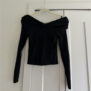 Abercrombie & Fitch Black Ribbed Off the Shoulder Knit Top